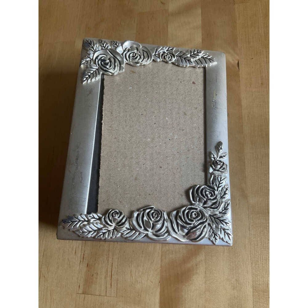 Silver Rose Floral Metal Picture Frame Photo Album Black Velvet Trim